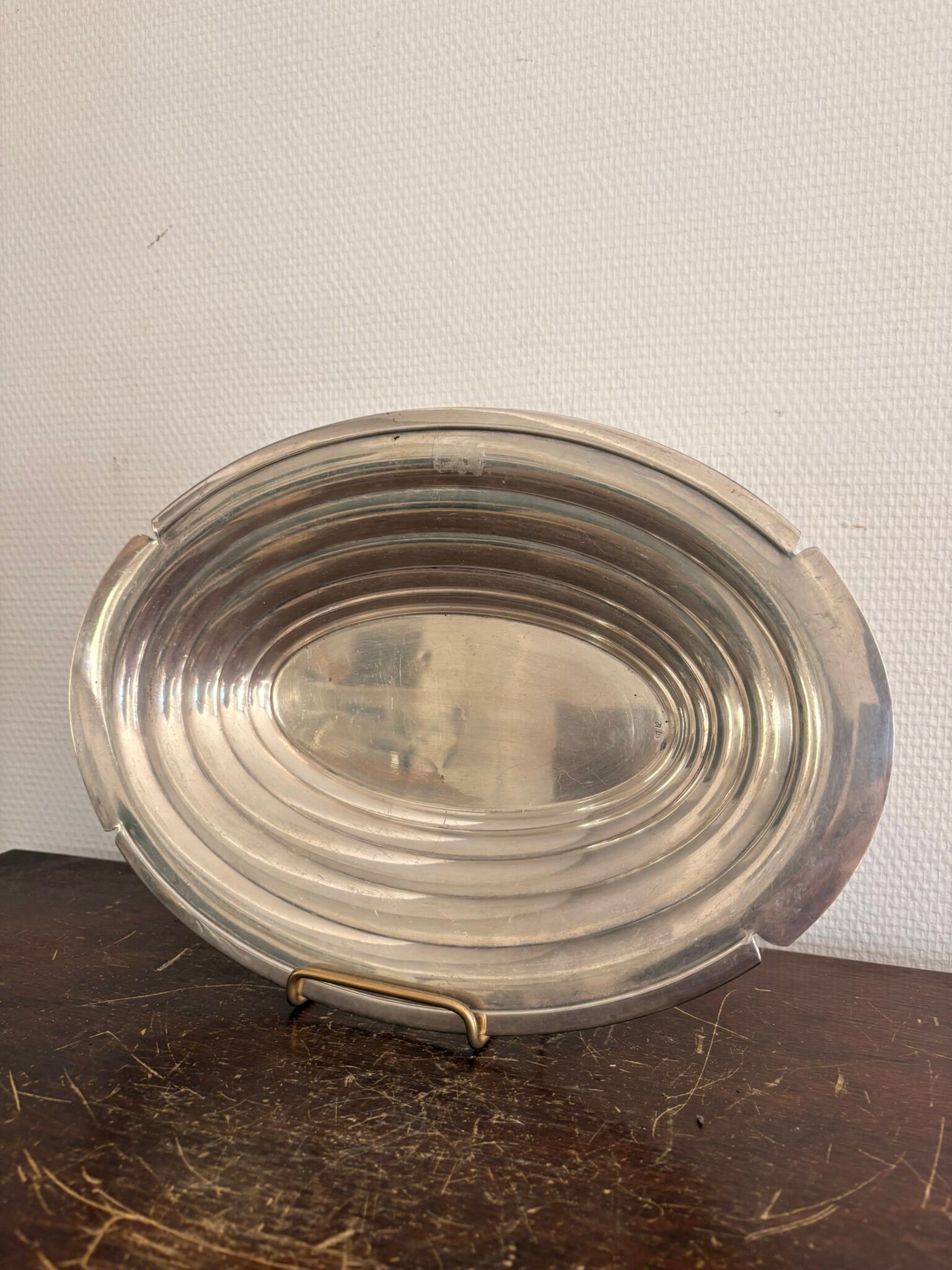 Vintage Serving Platter Gratin Vegetable Dish Silver Metal Art Deco 1930