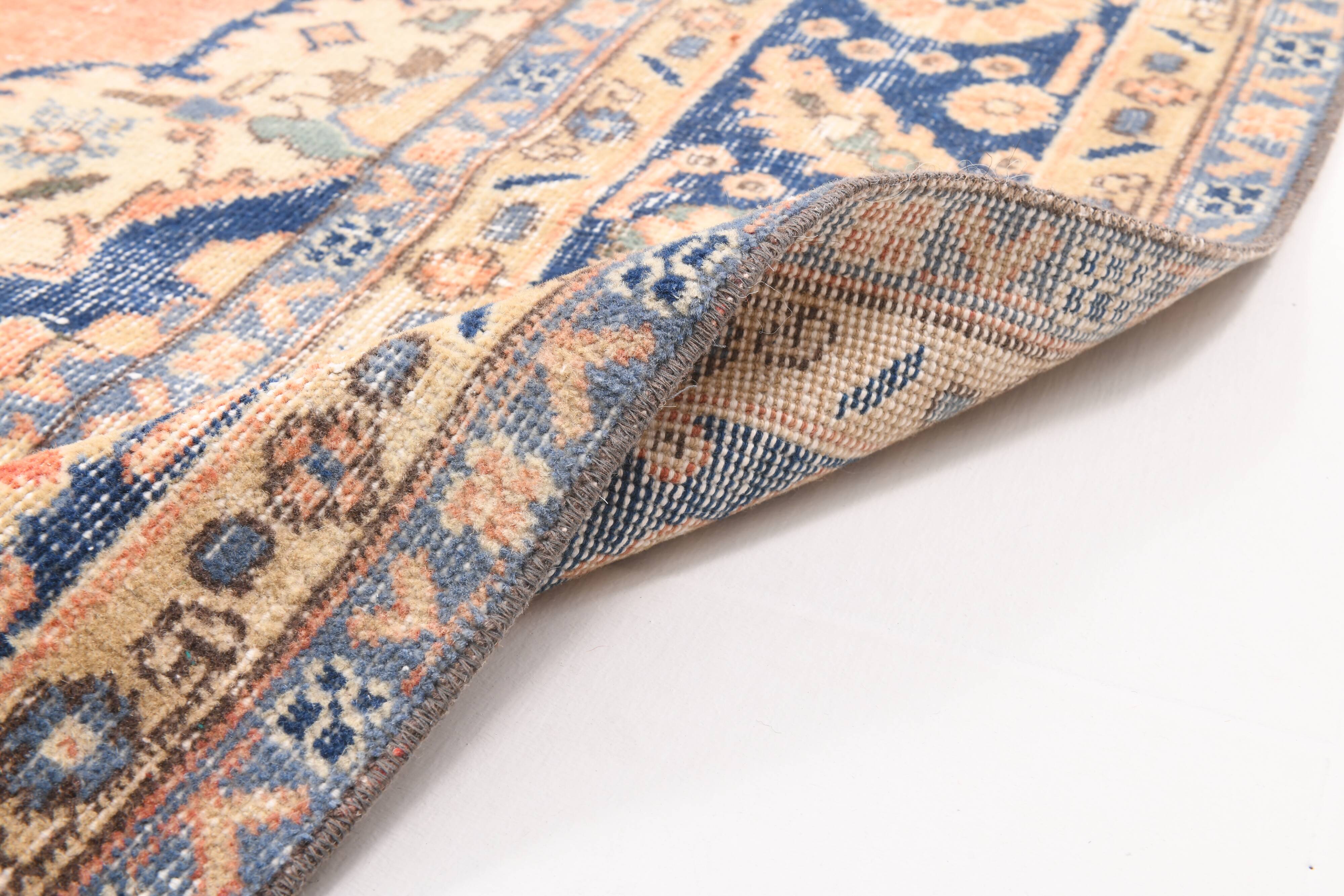 Orange & blue oriental turkish vintage rug