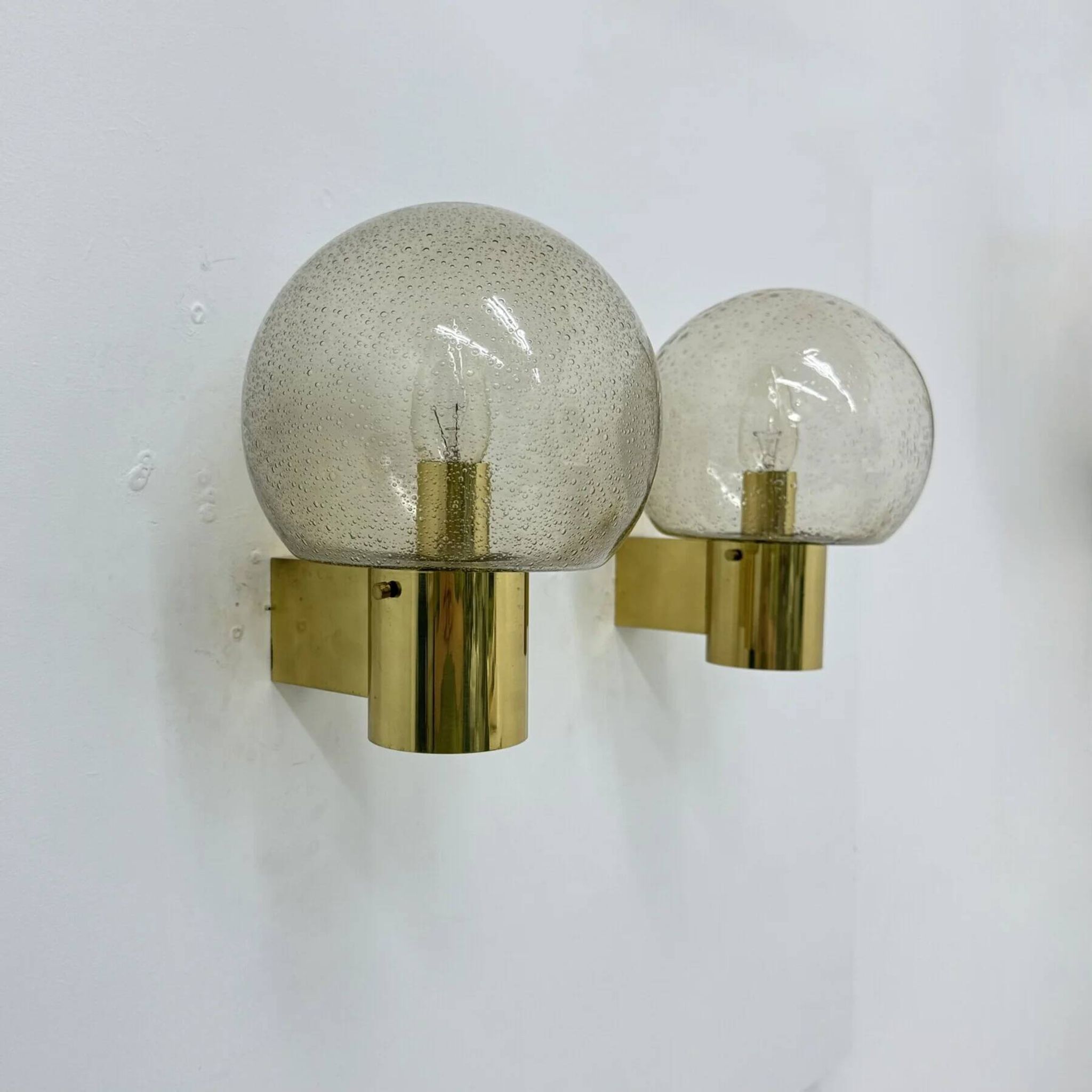 Mid-century Limburg Glashütte wall light brass with smoked bubble glass, 1970s