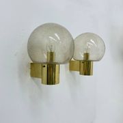 Mid-century Limburg Glashütte wall light brass with smoked bubble glass, 1970s