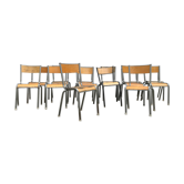 Series of 10 old vintage school chairs