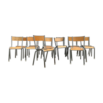 Series of 10 old vintage school chairs