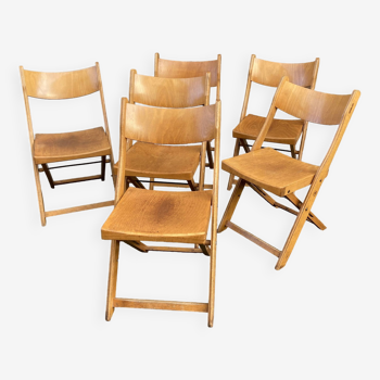6 folding wooden bistro terrace cafe chairs 60's