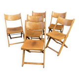 6 folding wooden bistro terrace cafe chairs 60's