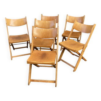 6 chaises de café Bistrot Terrasse pliantes en bois 60's