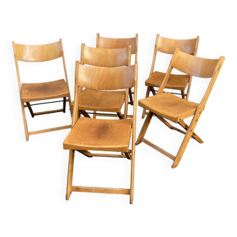 6 folding wooden bistro terrace cafe chairs 60's