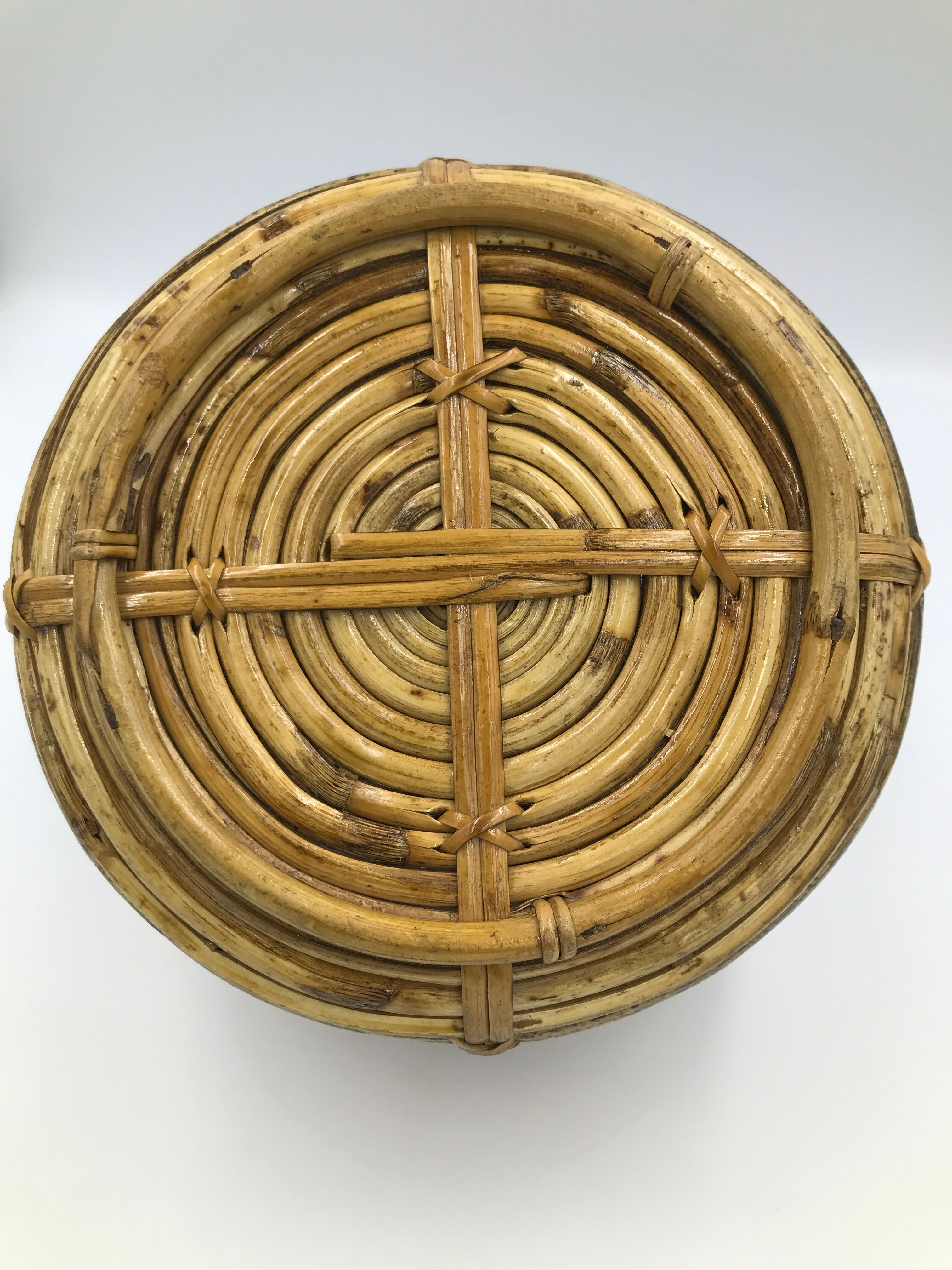 Brass wicker rattan basket from the 70s