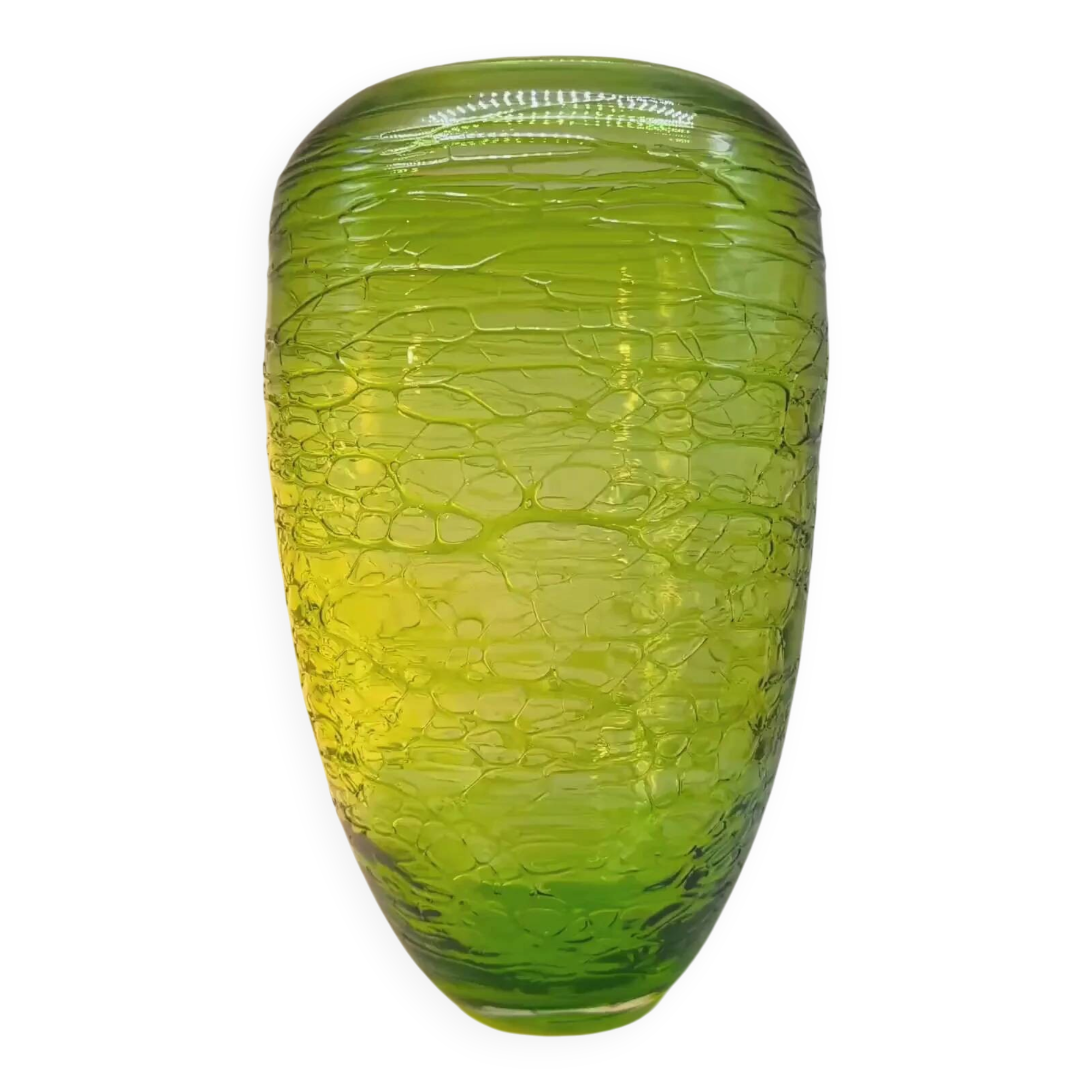 1970s green vase in hand worked Murano glass - made in Italy. 31 cm high.