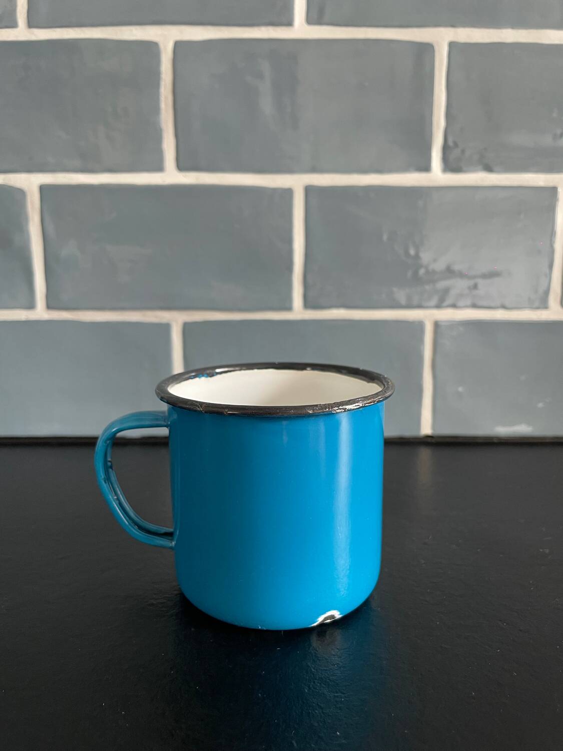 Small blue cup Swallow brand enameled sheet metal