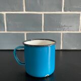 Petite tasse bleue Swallow brand tôle émaillée