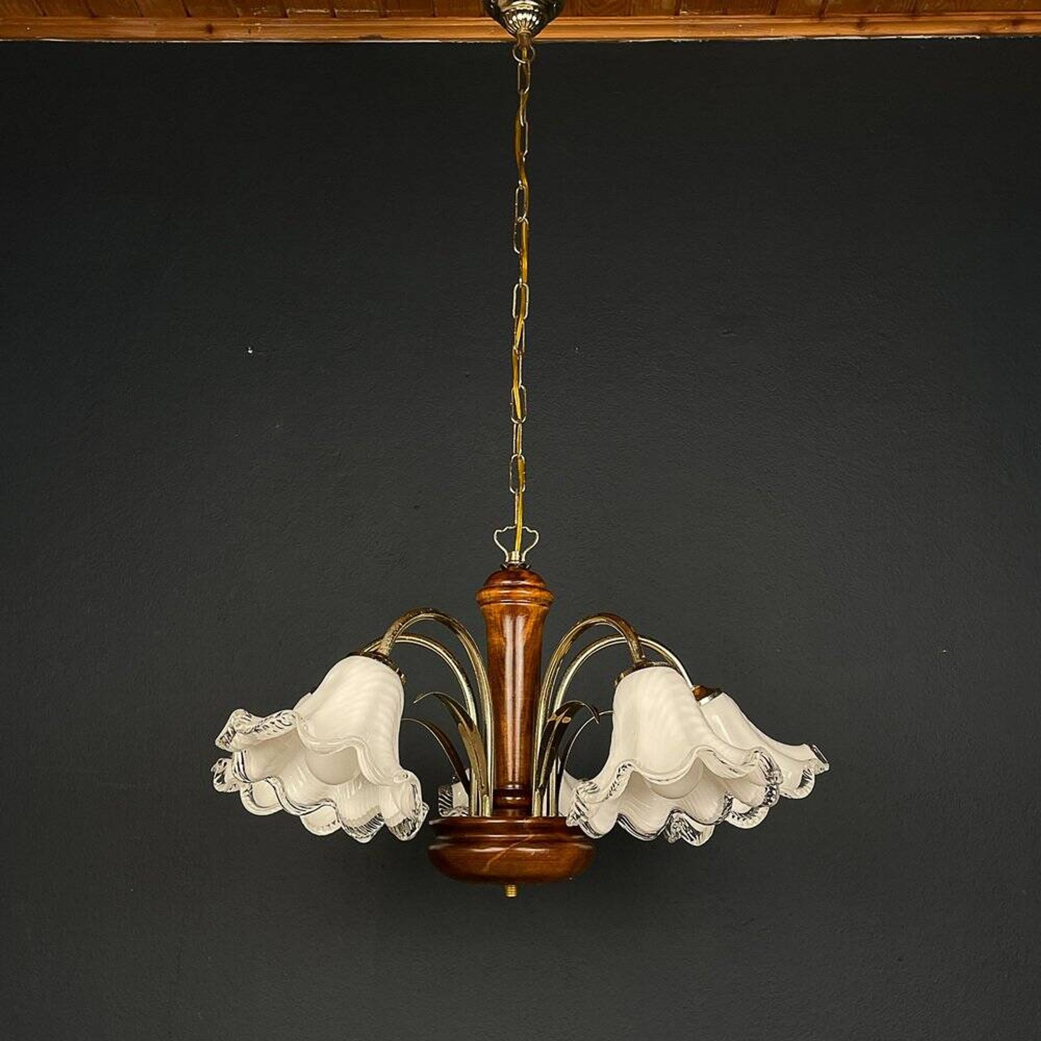 Vintage Murano glass chandelier and wood, Italy, 1970s
