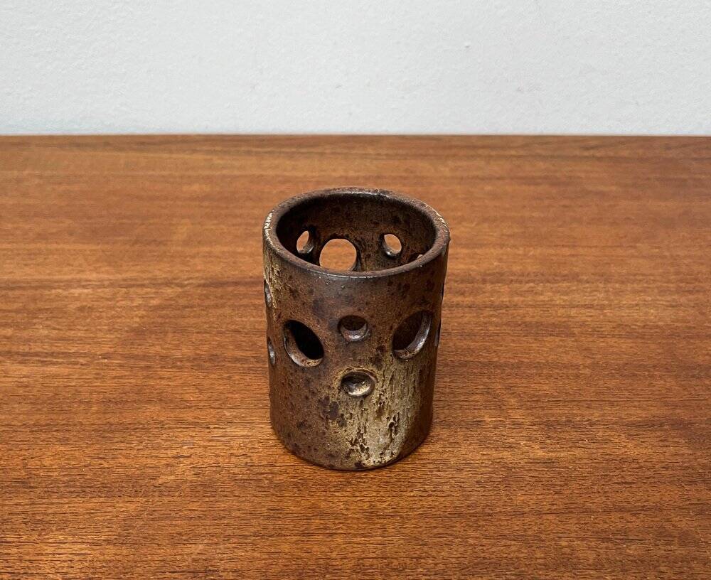 Mid-Century German Brutalist Handmade Pottery Candleholder, 1960s