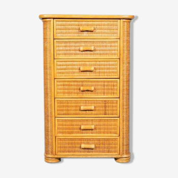 Bohemian wicker chest of drawers 7 drawers 1970s