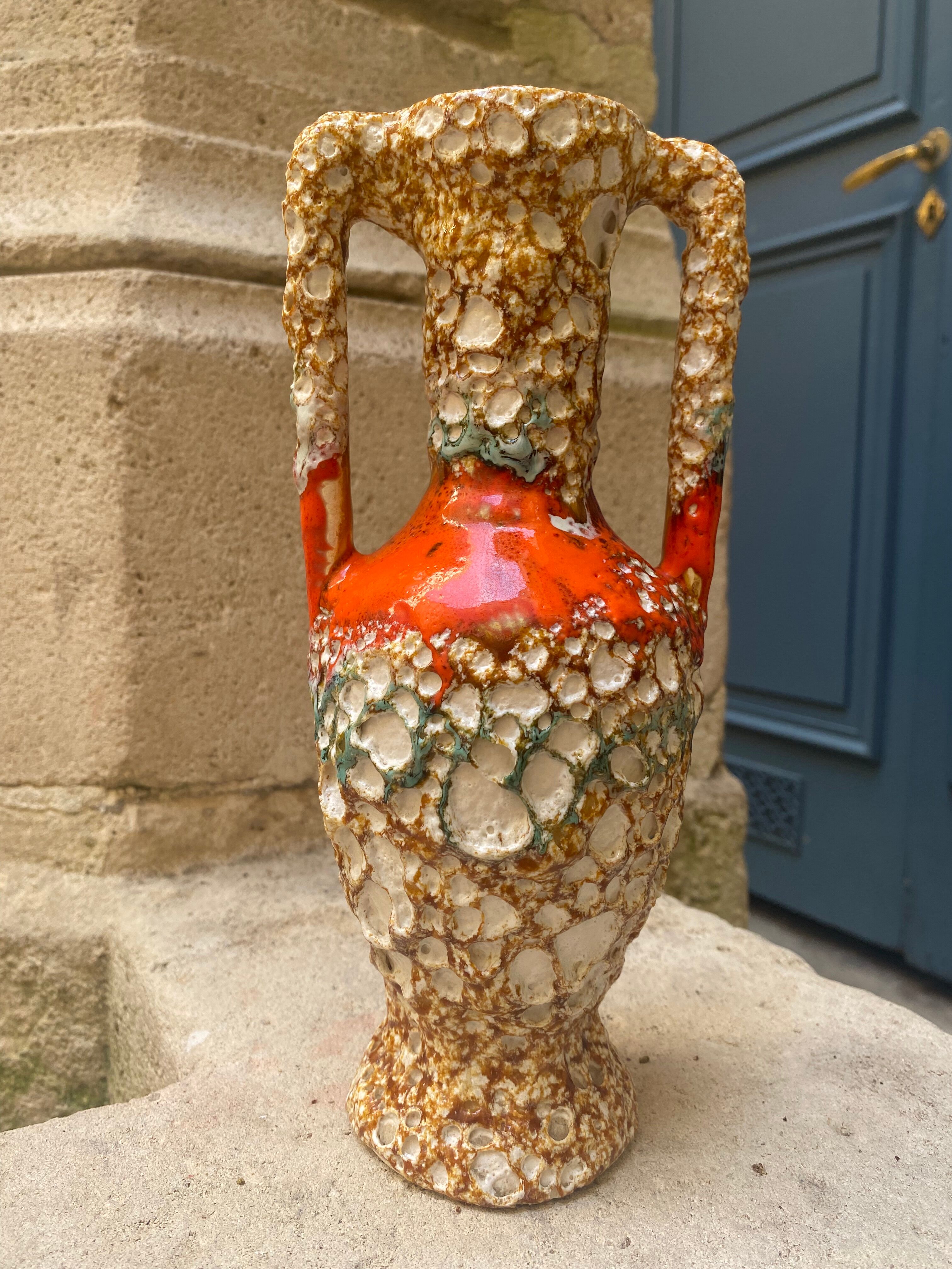 Washed enamelled ceramic amphora vase