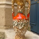 Washed enamelled ceramic amphora vase