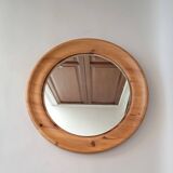 Round mirror in solid Swedish pine 1960/70 Vintage.