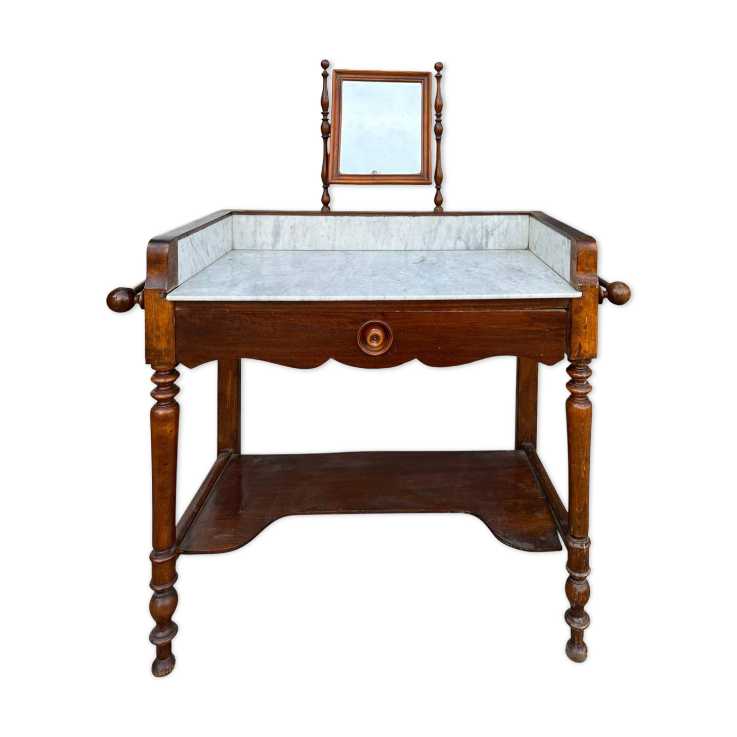 Dressing table in walnut and marble, late 19th century.