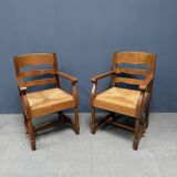 Set of two Dutch oak armchairs with rush seats