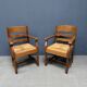 Ensemble de deux fauteuils en chêne néerlandais avec sièges en paille.