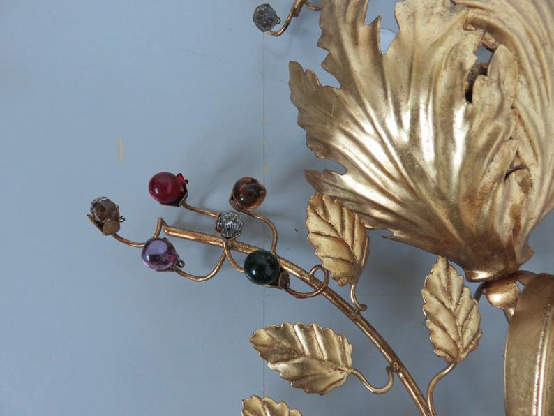 Wall light flower Hans Kogl in gold metal and pearls 70s