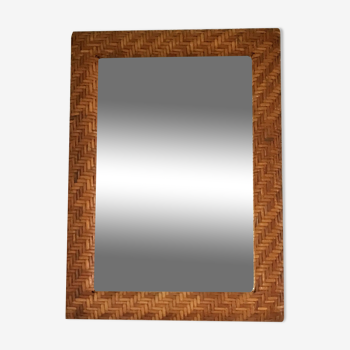 Miroir cadre rotin tressé 1970 39x54cm