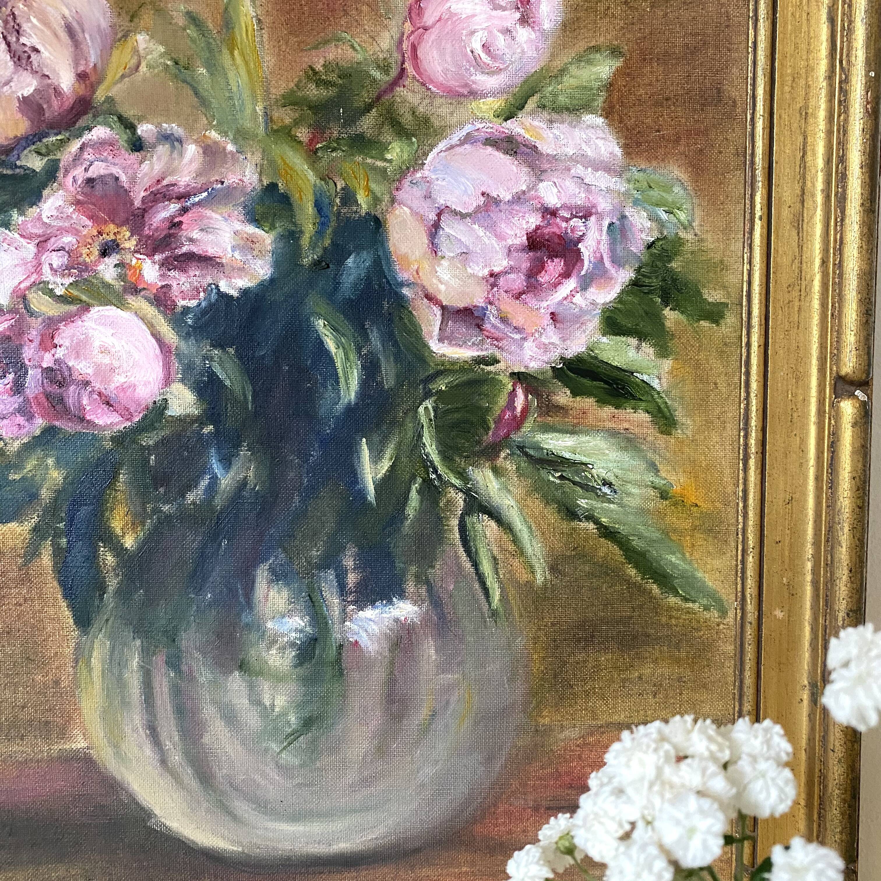 Painting, framed peony canvas