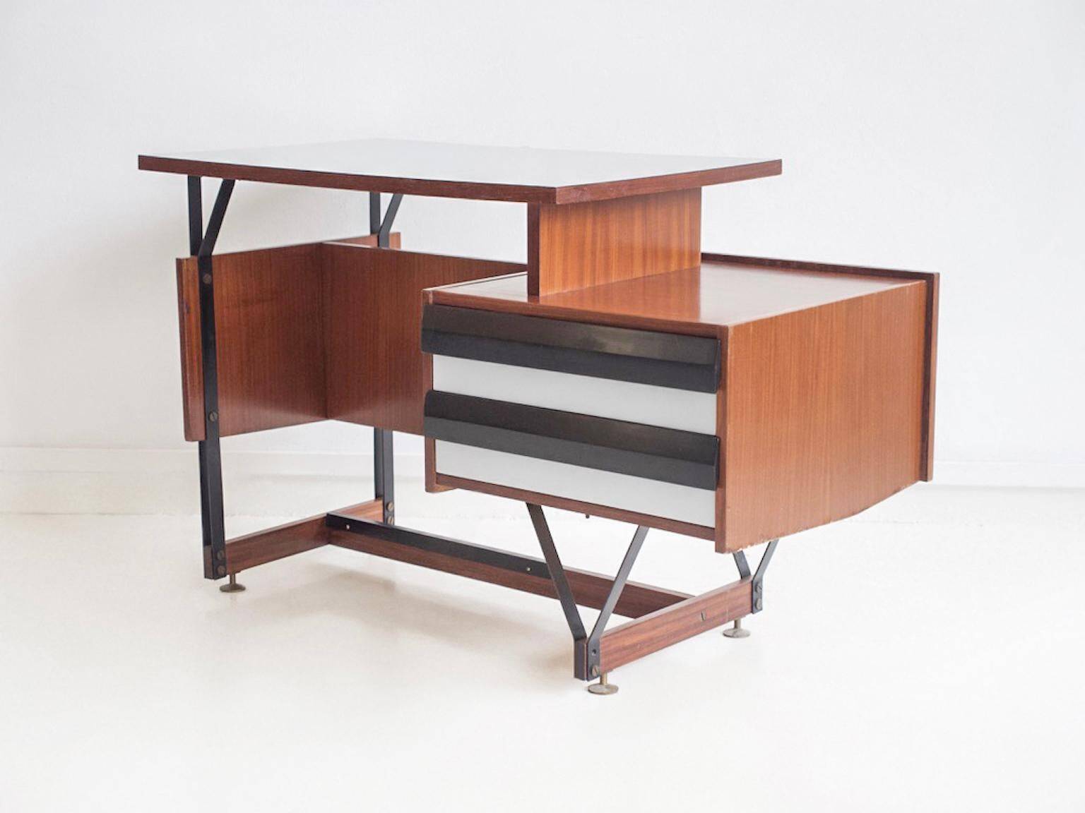 Small wooden desk with metal structure, Italy, 1960s.