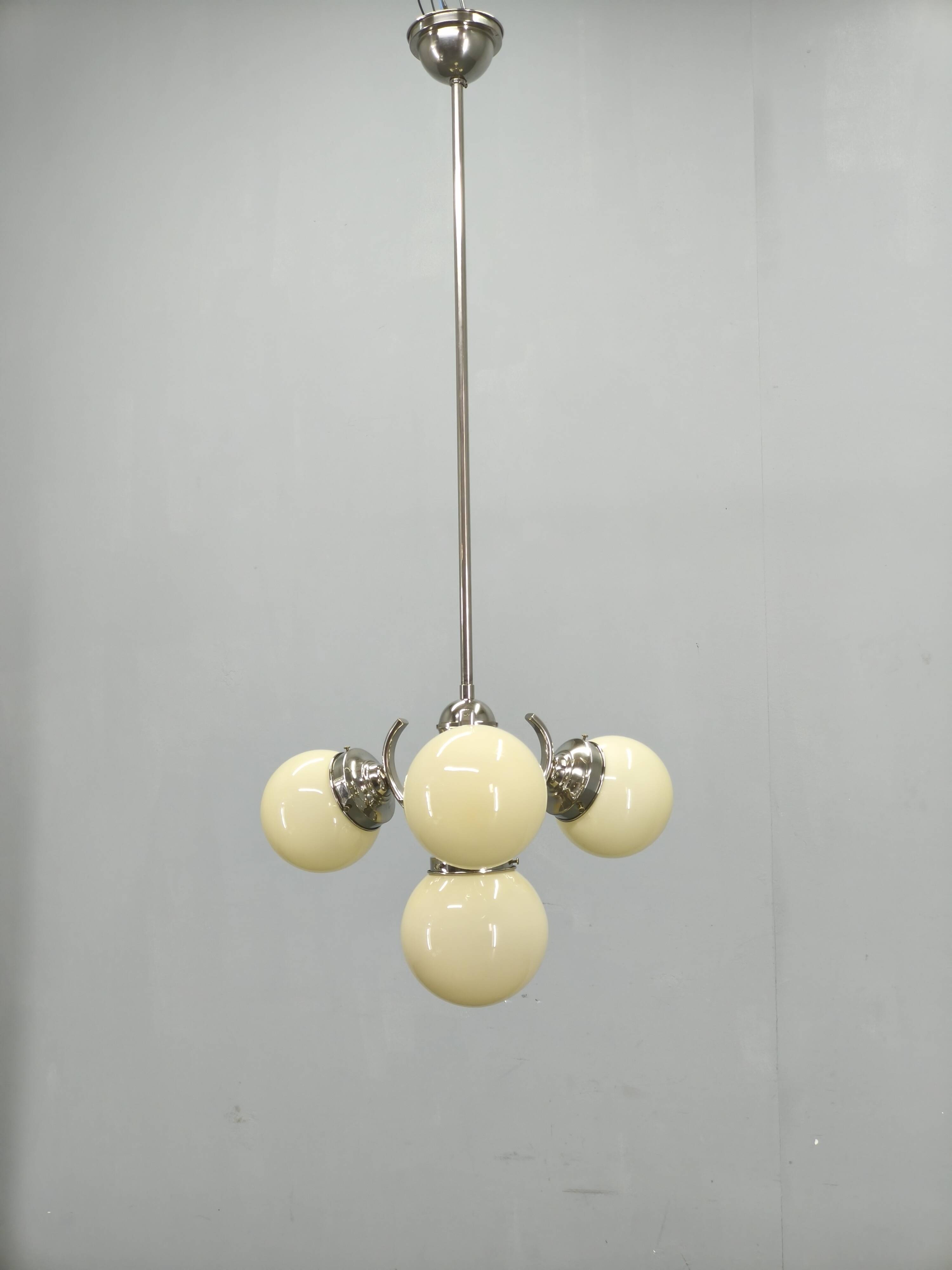 Bauhaus Globe Chandelier Czechoslovakia 1930s Chrome Pendant