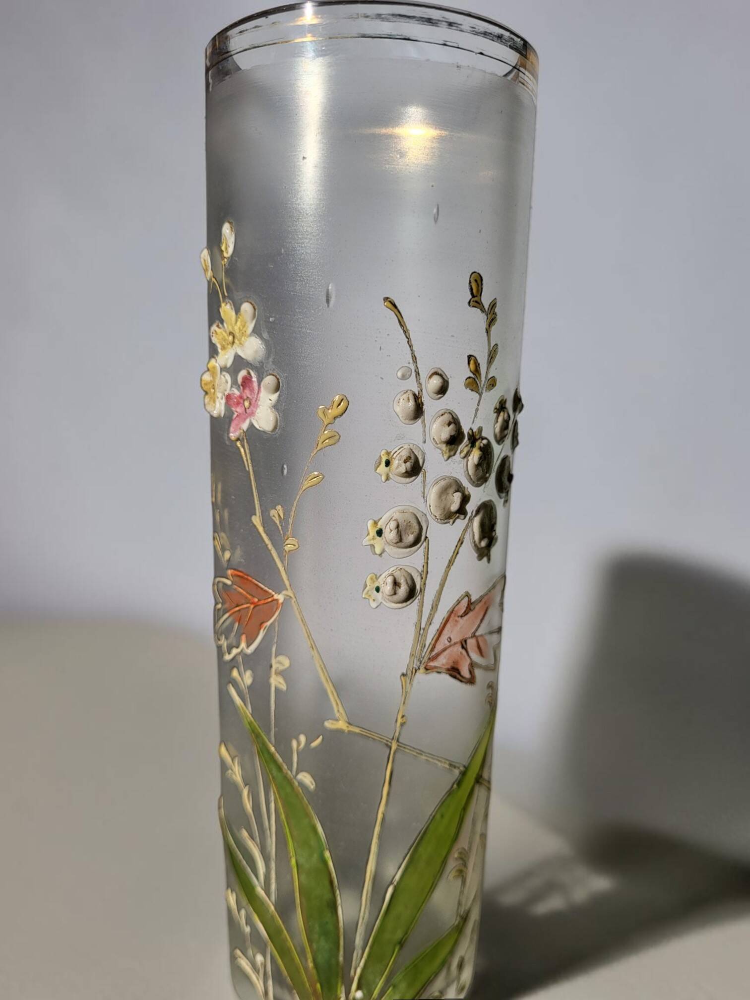 Art Nouveau enamelled glass cylinder vase