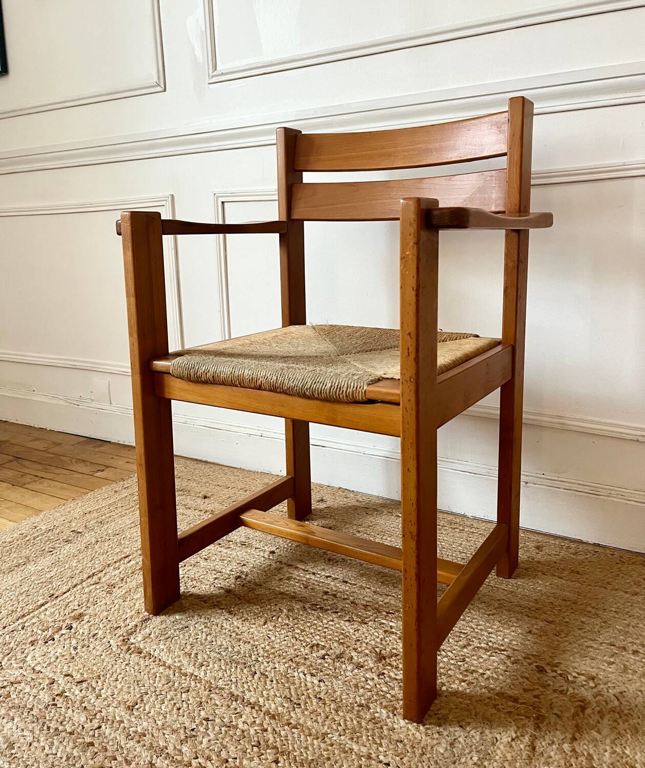 Armchair in elm and straw Maison Regain