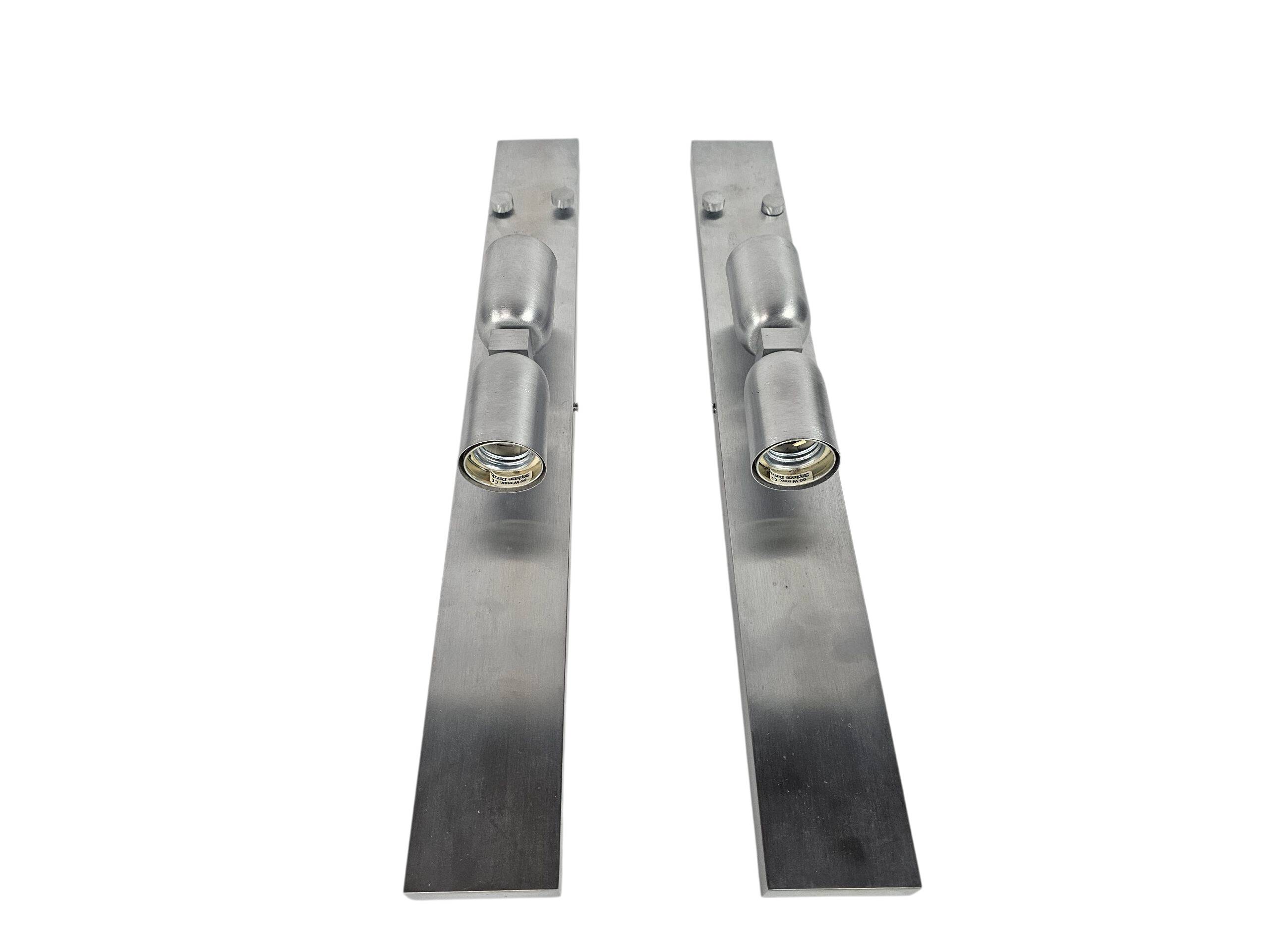 Wall lamps (2) - design Stéphane Davidts - brushed steel - Belgium - 80's