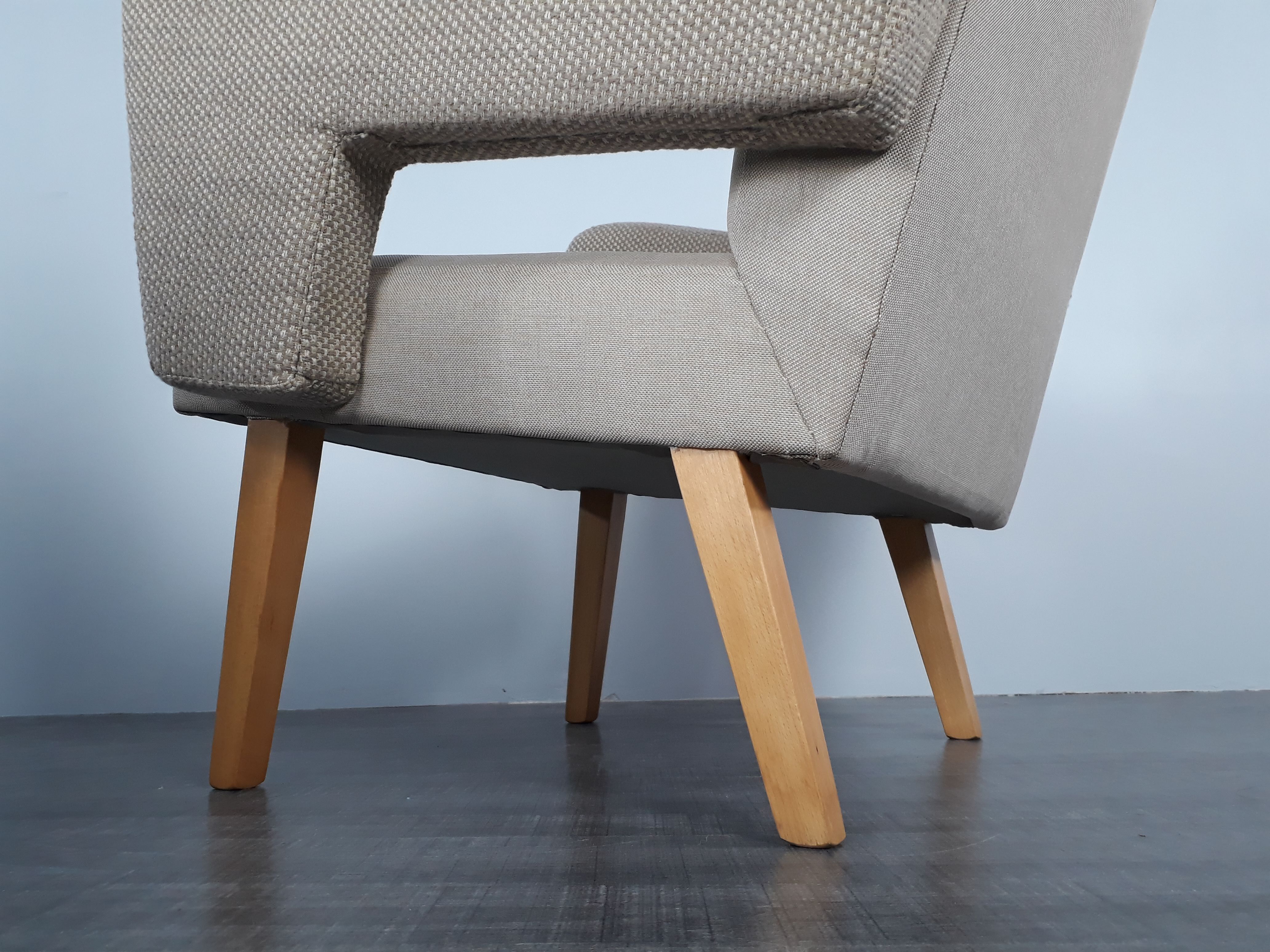Pair of Jitona armchairs reupholstered Beige Fabric, Czech 1960s