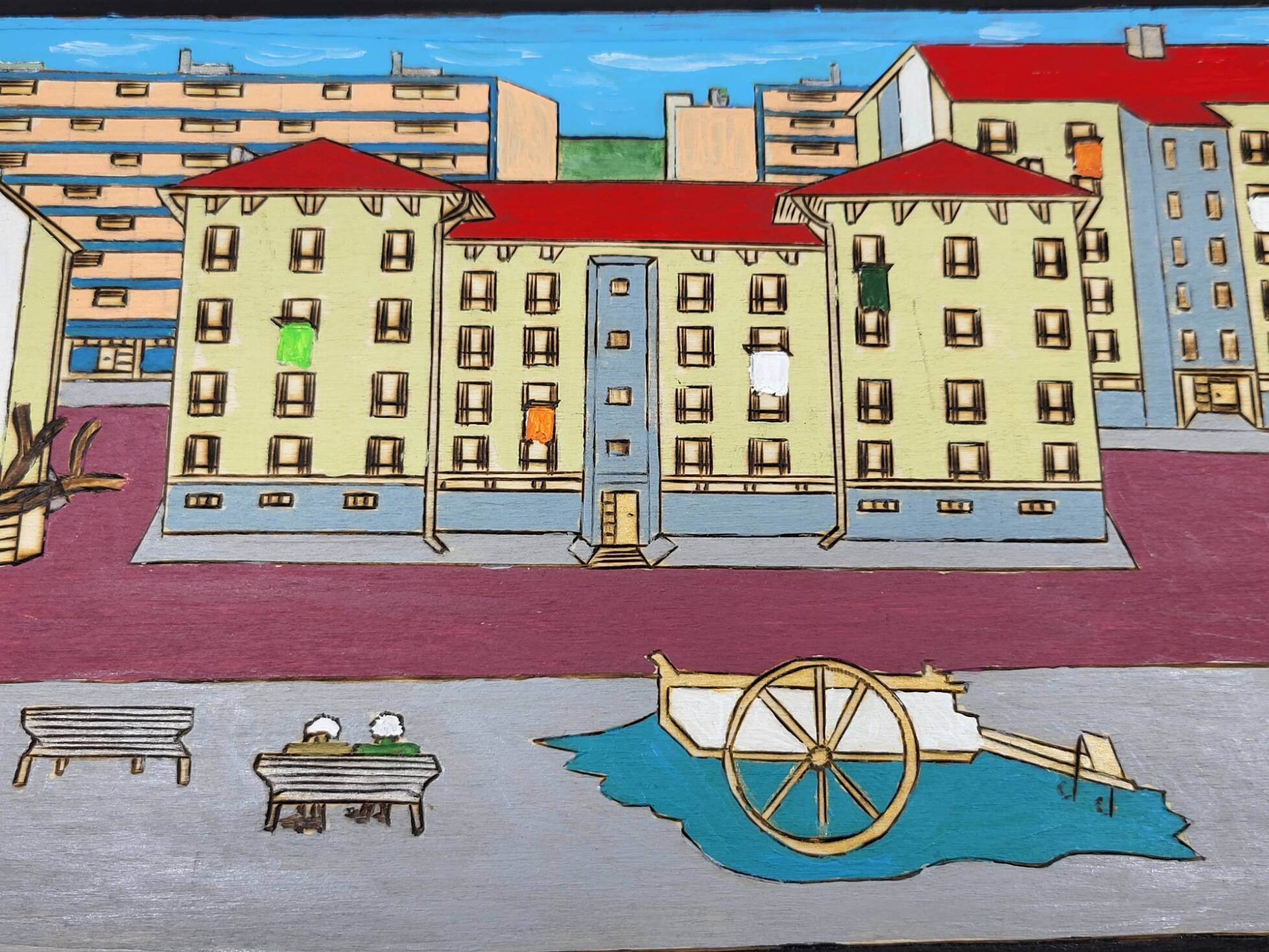 Naive Art painting painting on wood