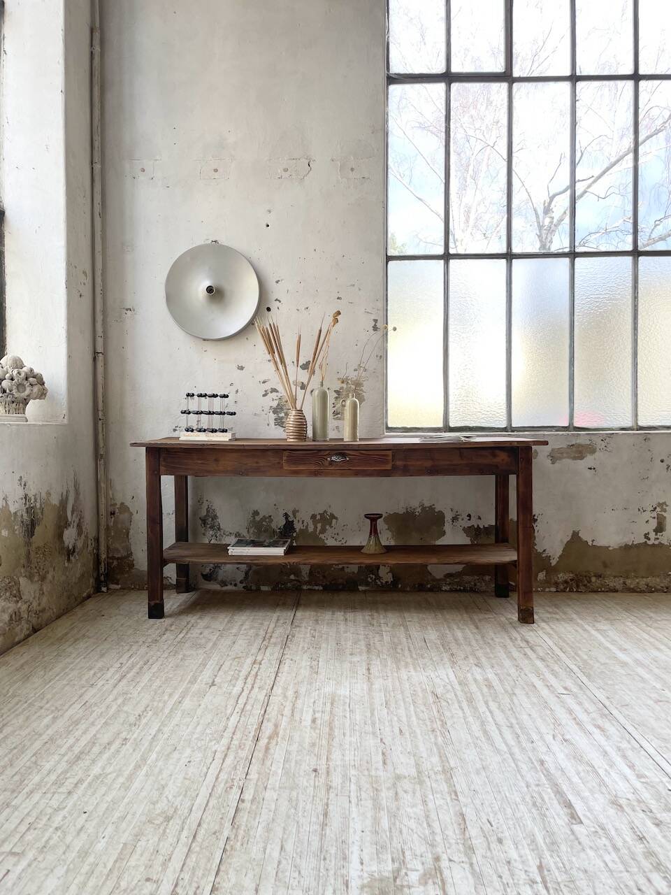 Drapery console table in pine