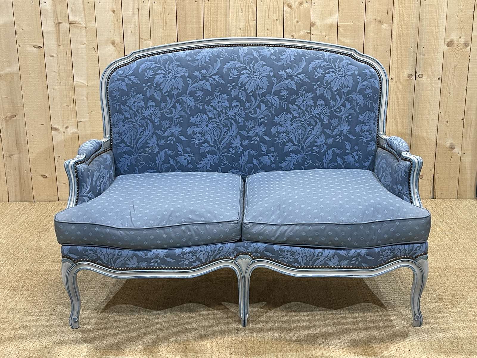 Louis XV style sofa from the 70s in beech, feather seat cushions