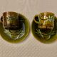 Set de deux tasses et sous tasses en barbotine "bambou" xixème siècle.