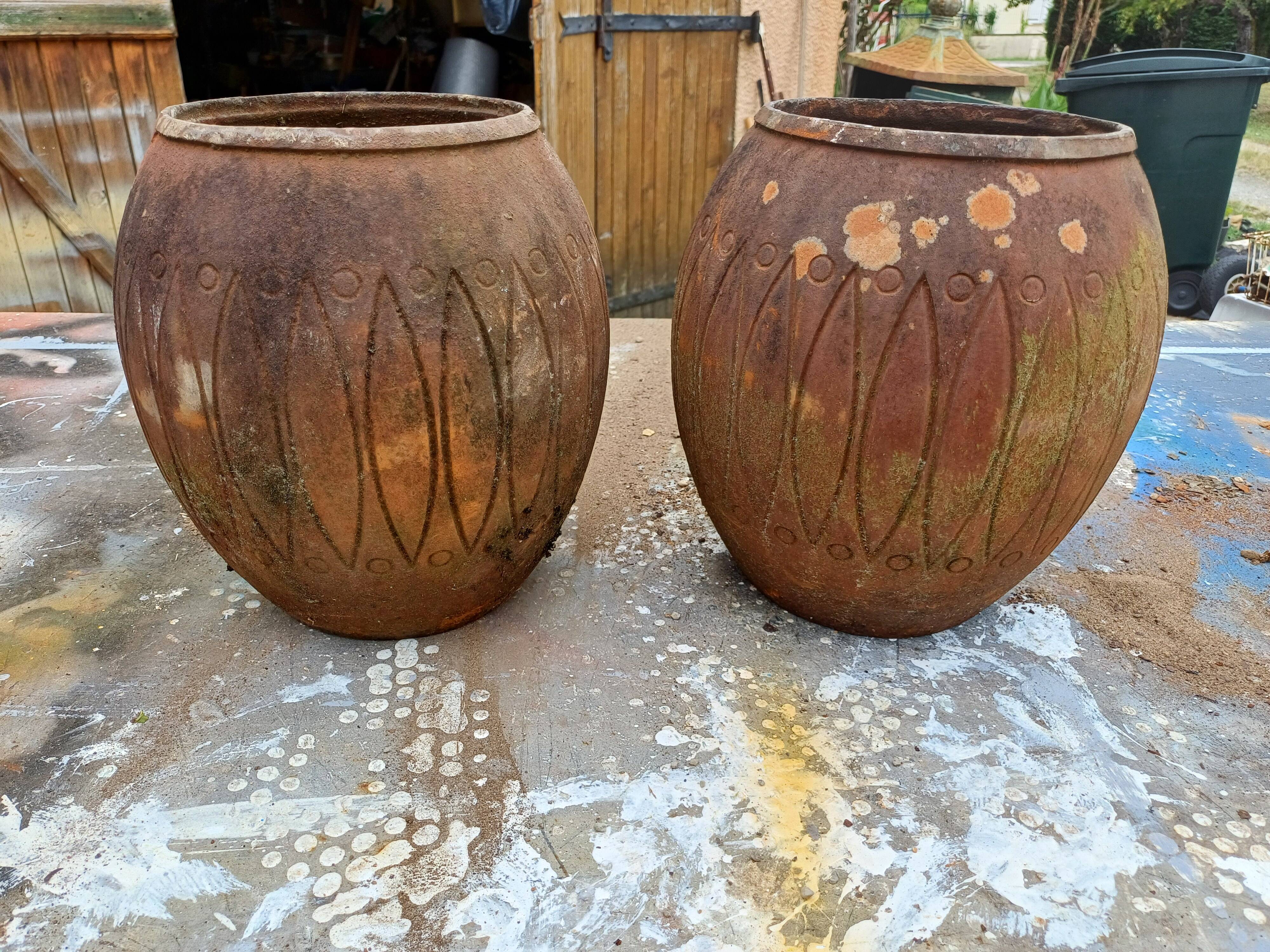 Pair of Art Deco Cast Iron Vases from Charleville-Mézières