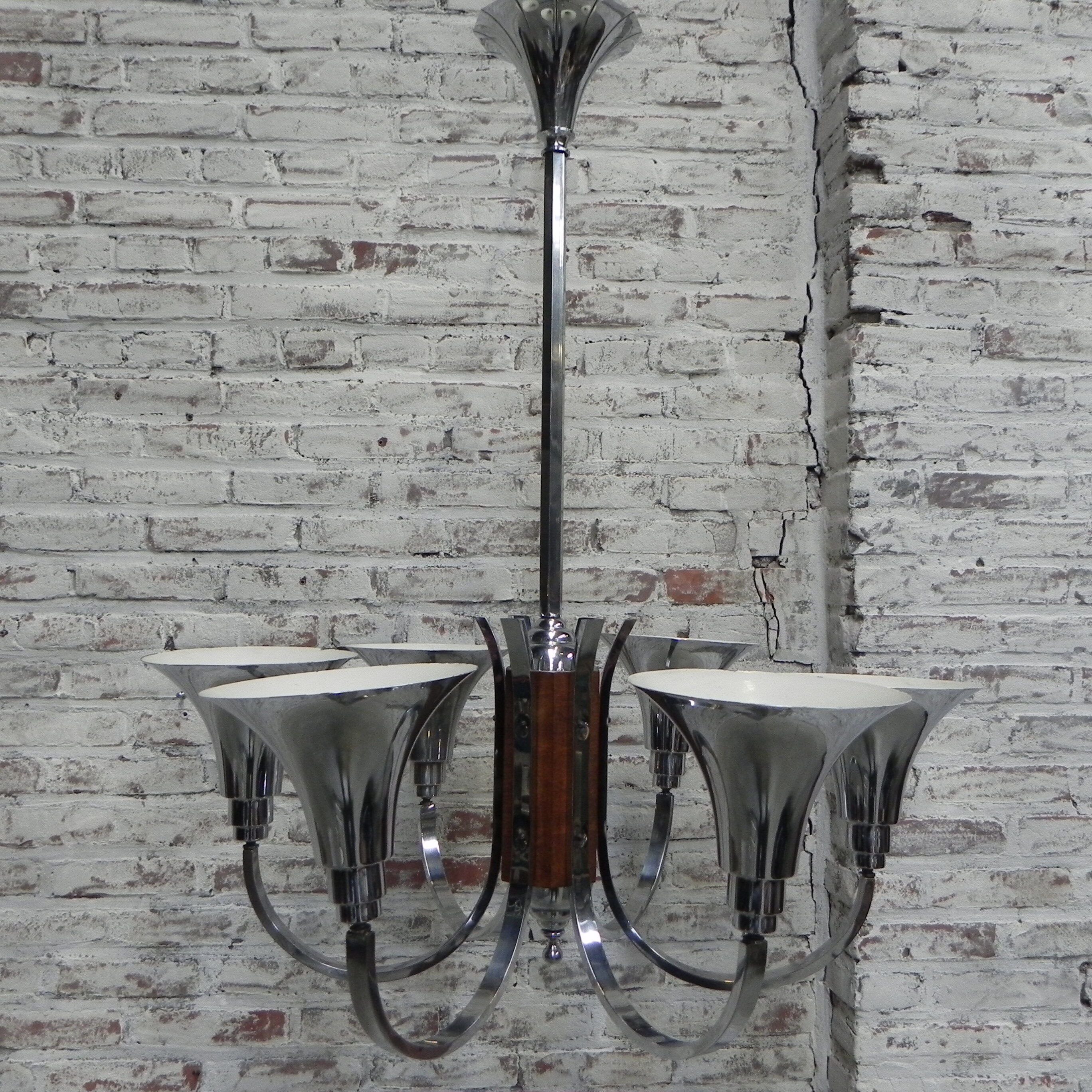Art Deco hanging lamp with 6 chromed vials