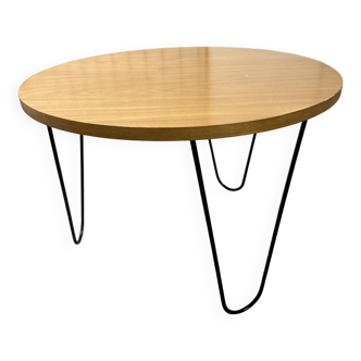 60s coffee table with hairpin legs and solid oak top