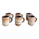 Vintage 6x Cup Ceramic Stoneware Flowers Floral Orange Brown 1970