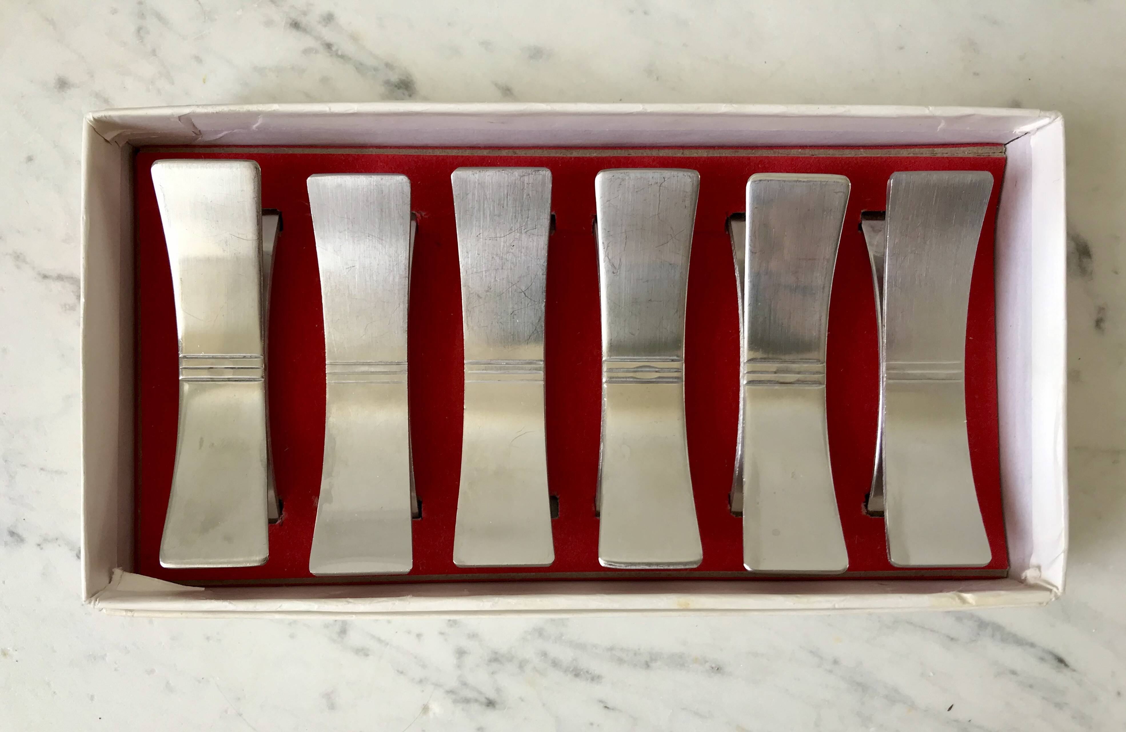 Set of 6 designer stainless steel knife holders from the 60s and 70s