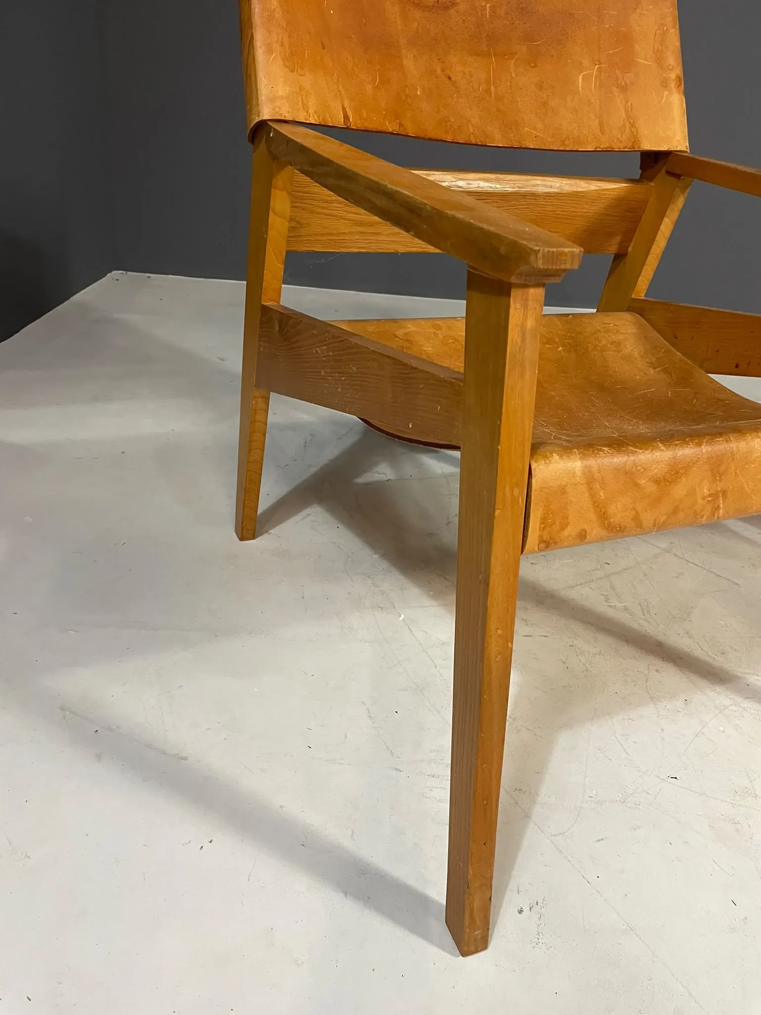 Pair of vintage wooden armchairs with leather upholstery, 20th century, 75 × 56 × 65 cm