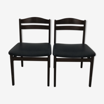 Pair of Danish chairs from the 60s in teak and black leatherette.