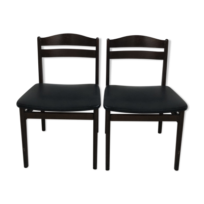 Paire de chaises danoises des années 60 en teck et skaï noir