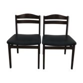 Paire de chaises danoises des années 60 en teck et skaï noir