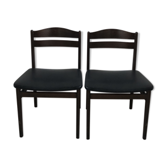 Pair of Danish chairs from the 60s in teak and black leatherette.