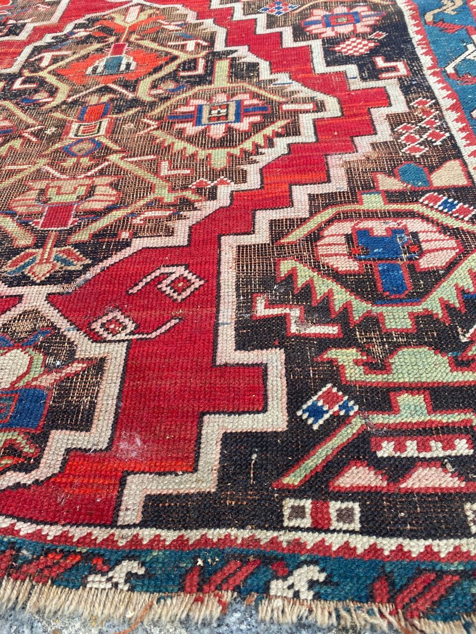 Ancient Caucasian carpet Karabakh handmade 115x270 cm