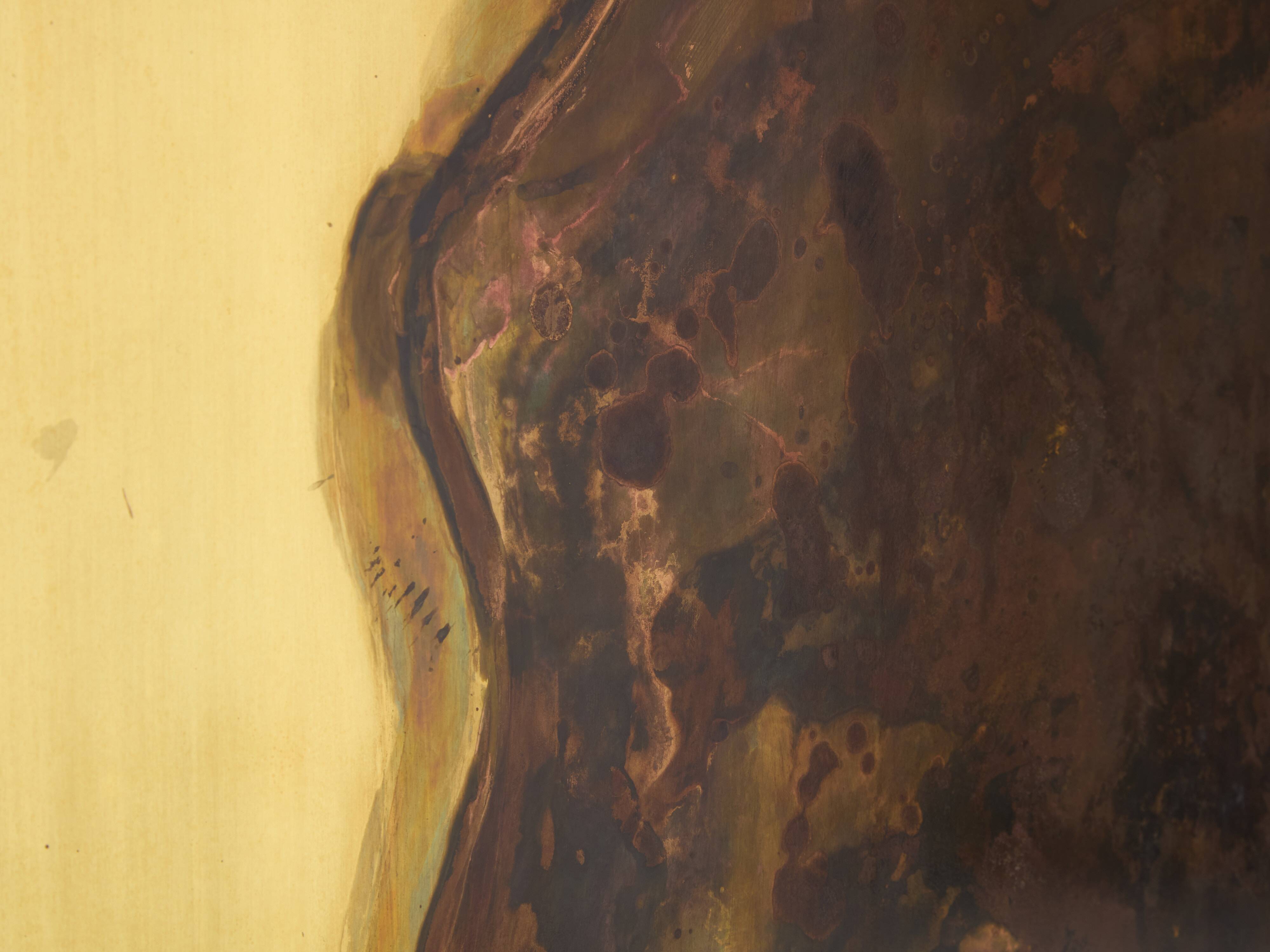 Large oxidized and patinated brass bar by Isabelle and Richard Faure 1970