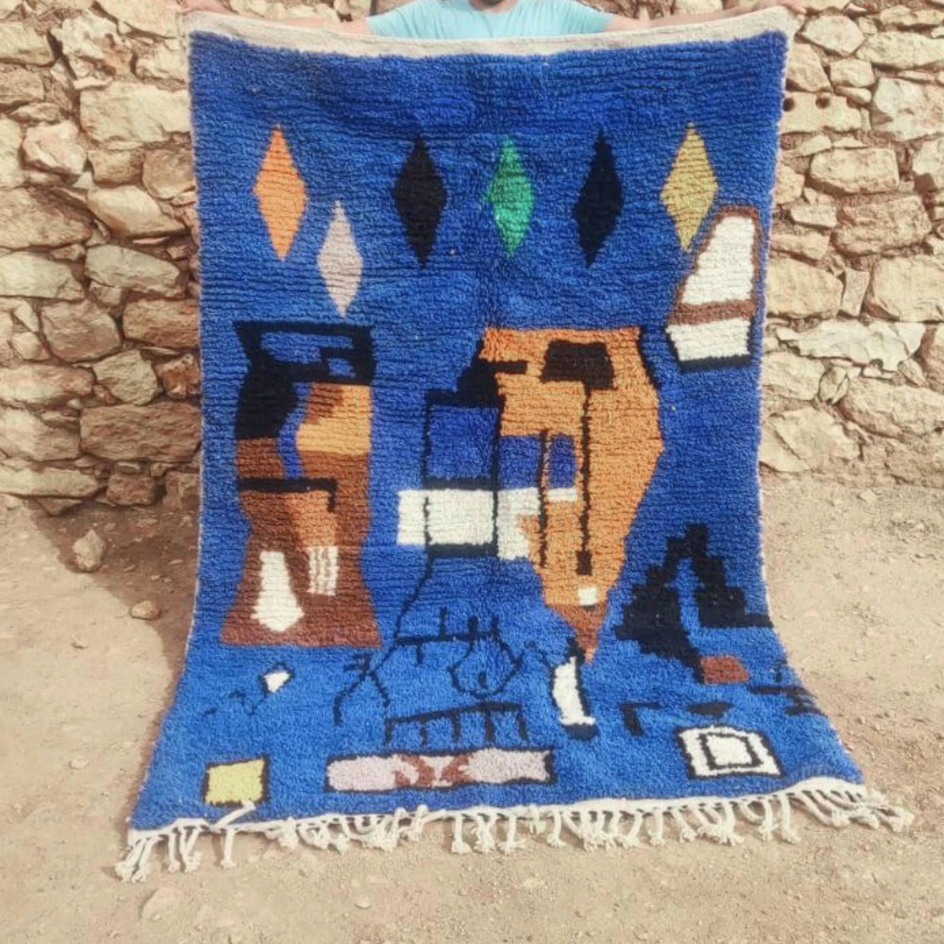 Moroccan rug in natural wool 3x2 m