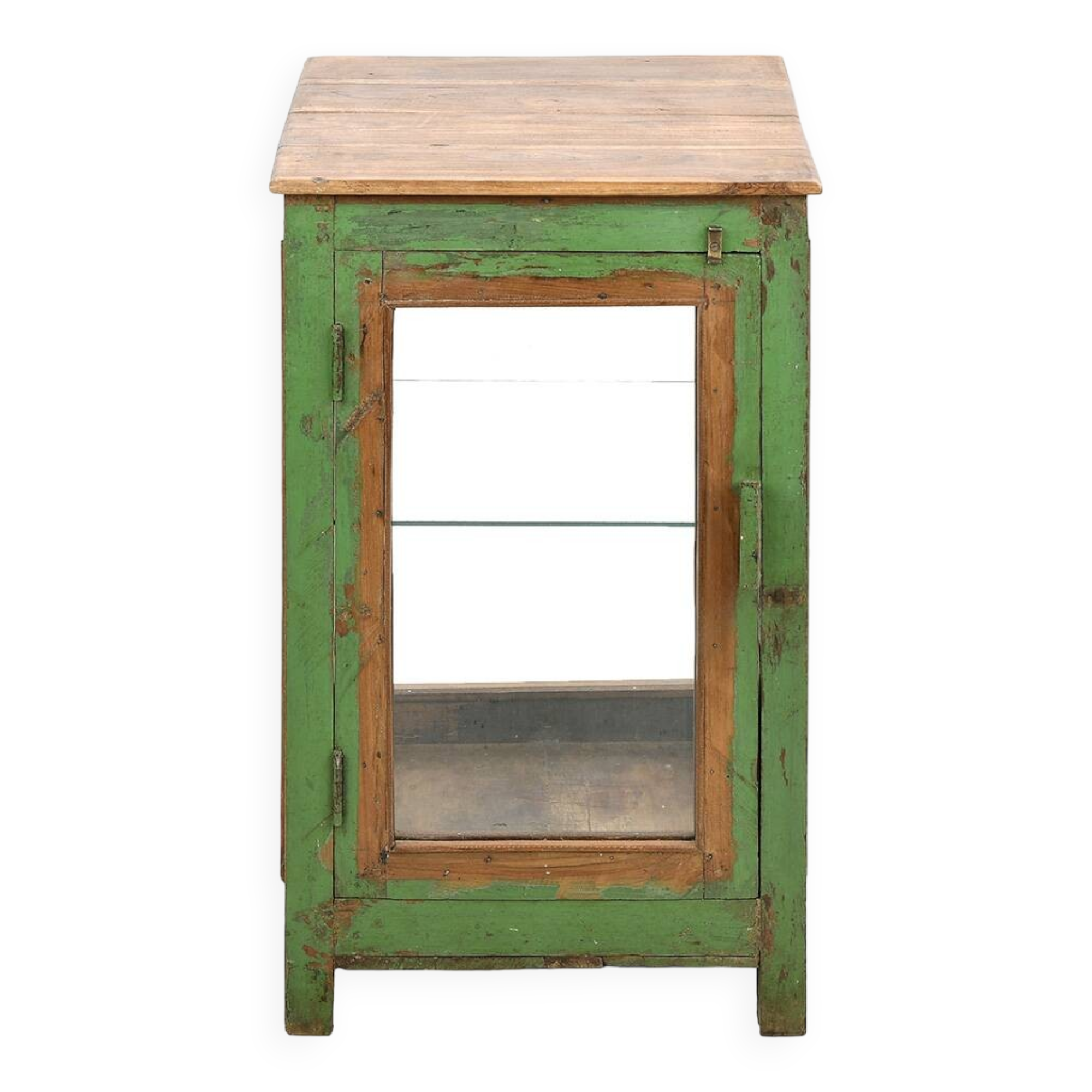 Showcase on patinated wooden legs